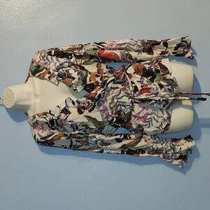 H&M floral print with colorful butterfly's ruffled wrap front blouse